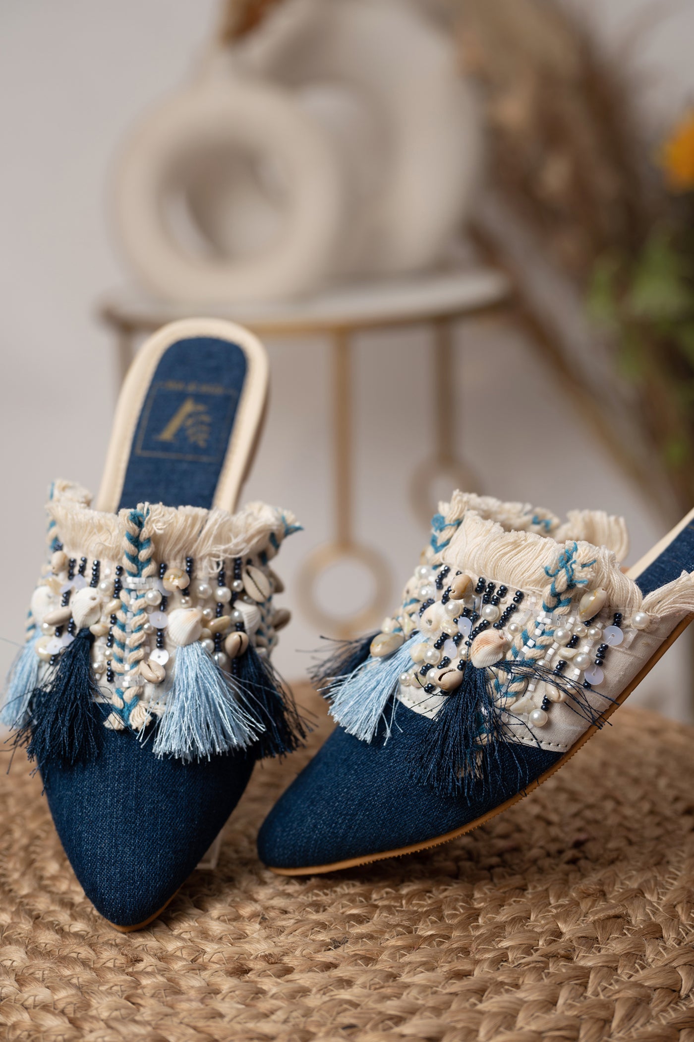 Blue Boho Mules