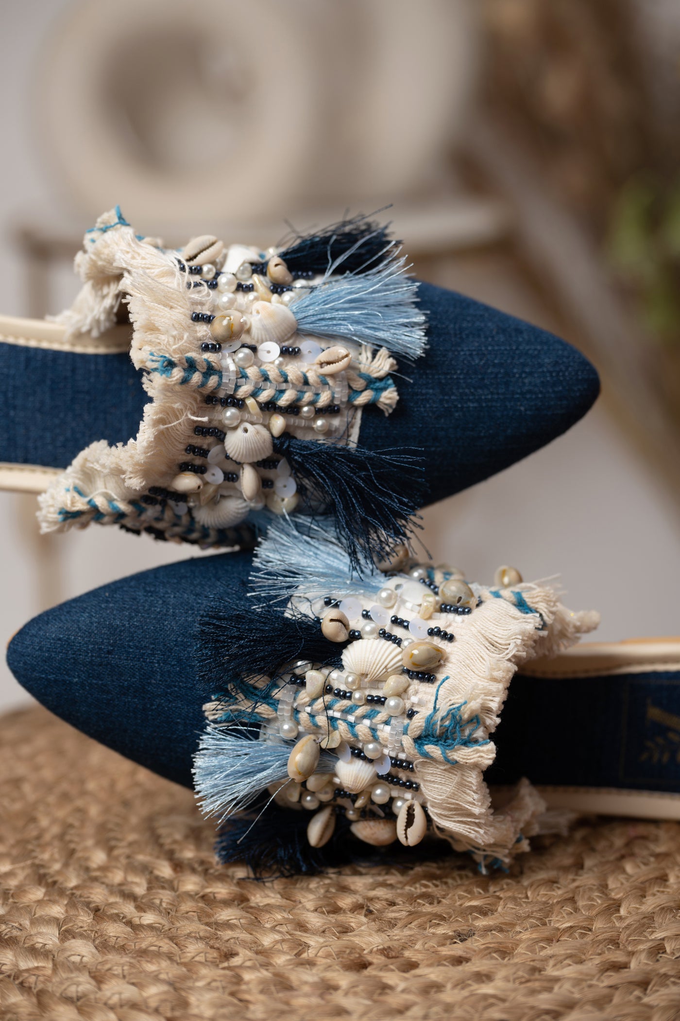 Blue Boho Mules