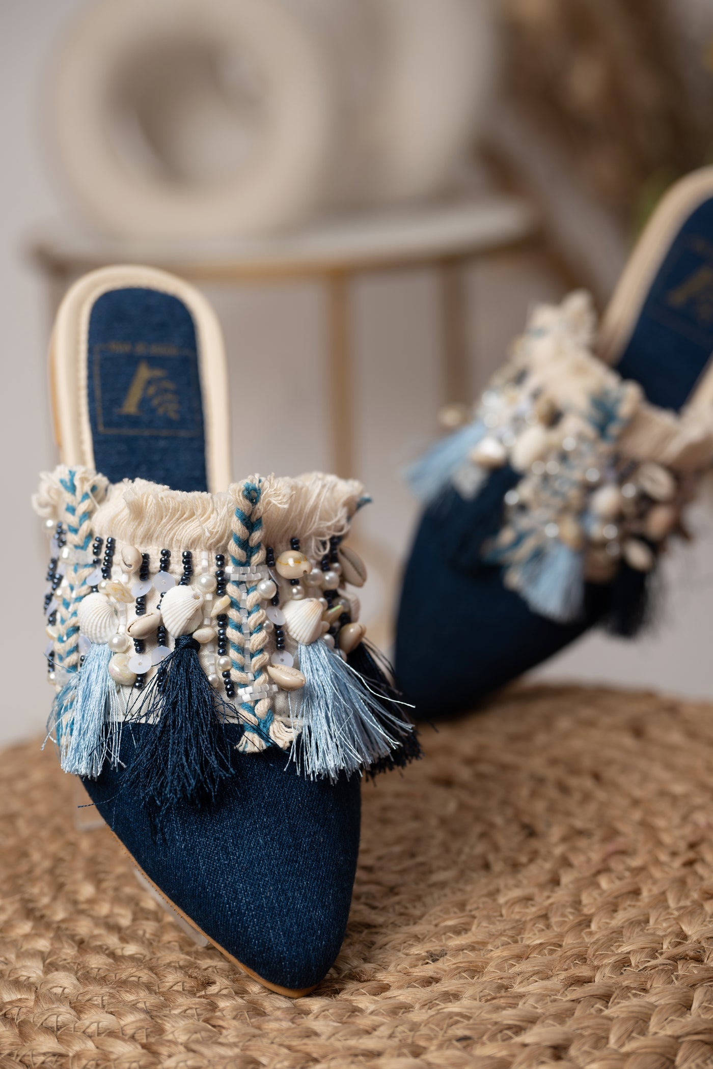 Blue Boho Mules