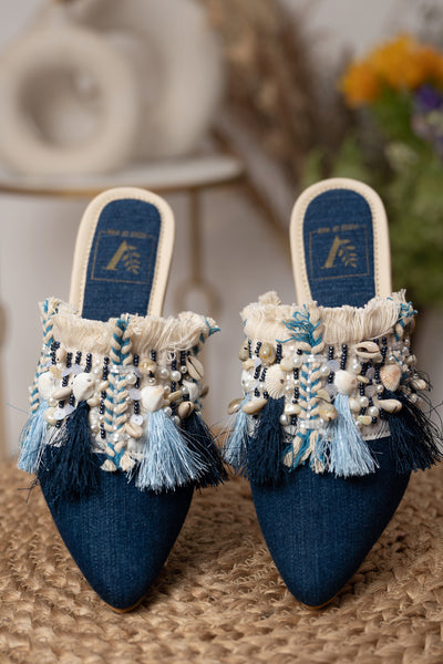 Blue Boho Mules