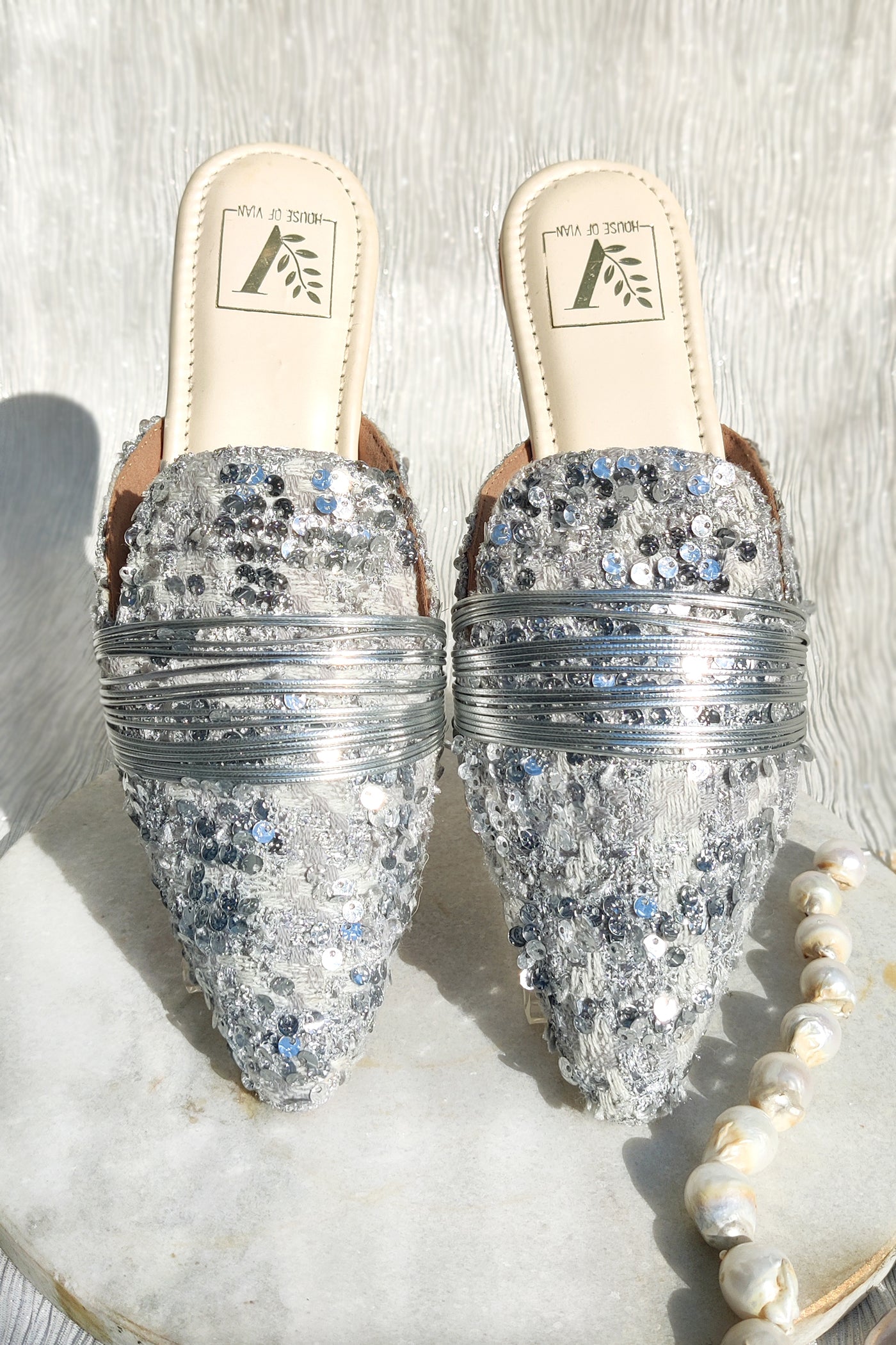 Shimmer Silver Mules