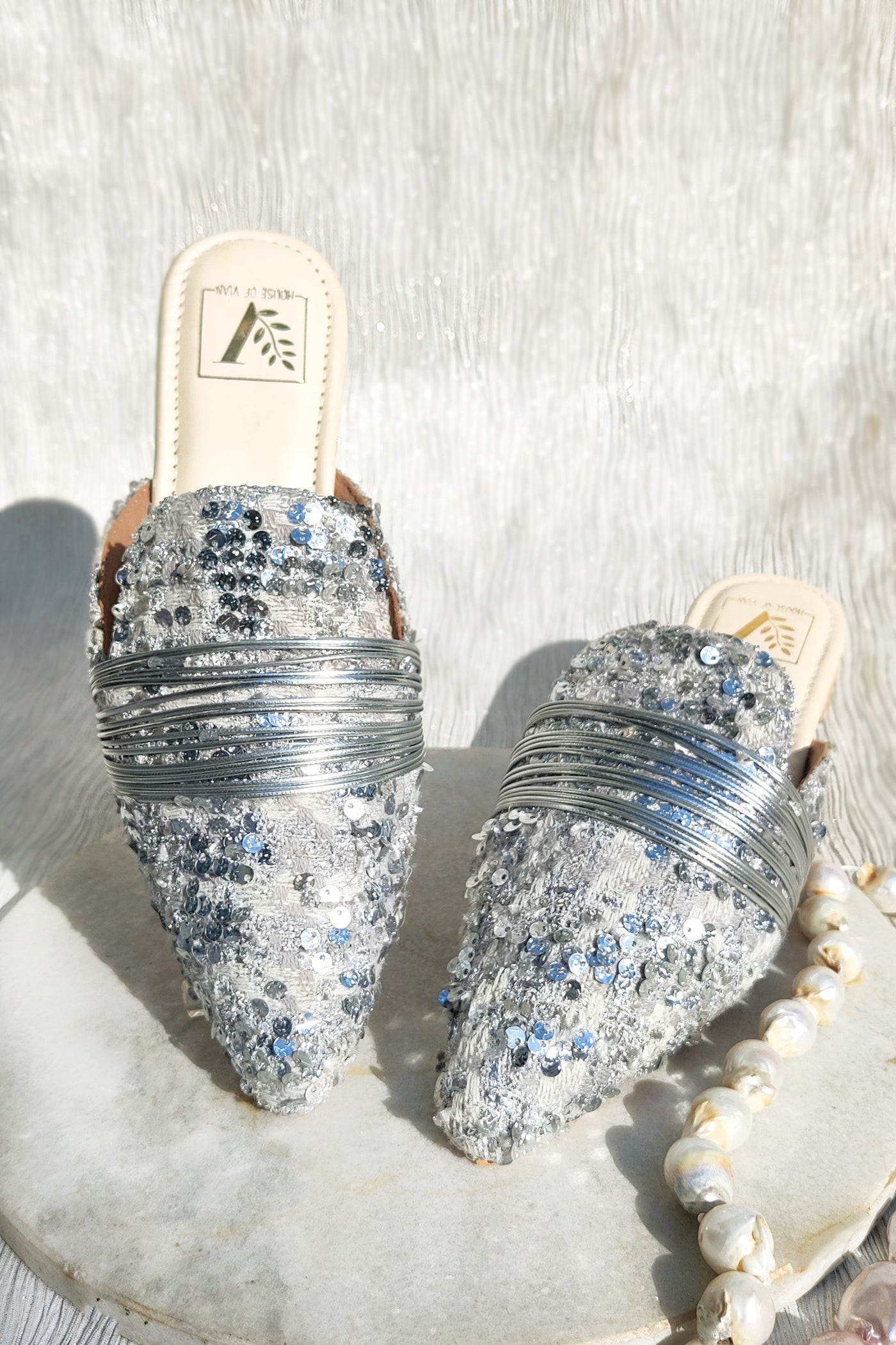 Shimmer Silver Mules