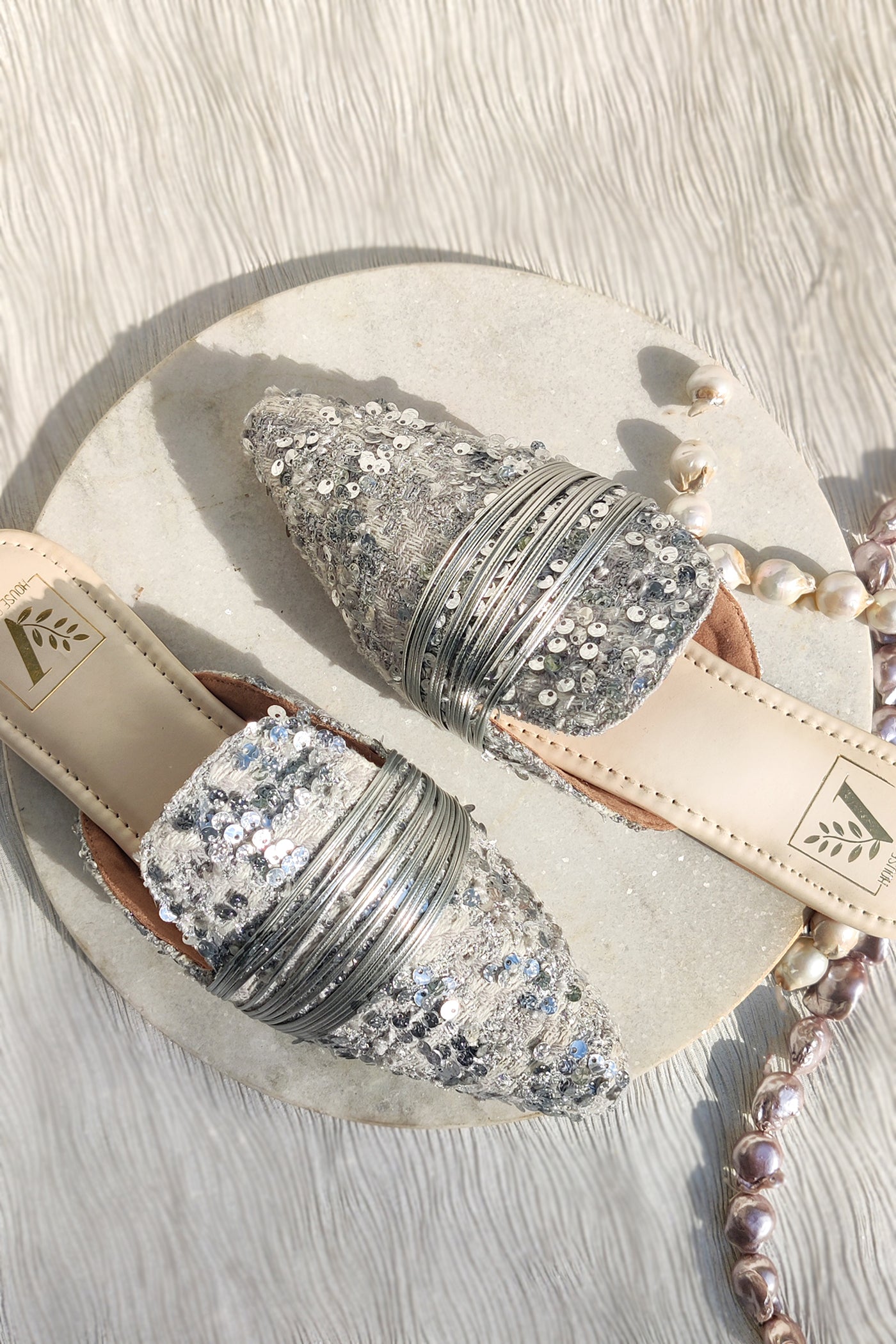 Shimmer Silver Mules