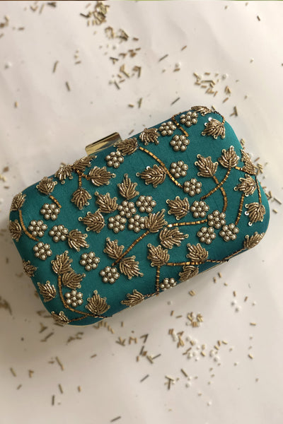 Bloom Teal Clutch (Made To Order)