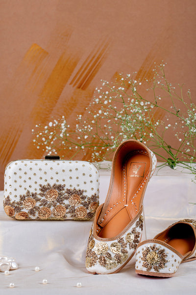 Ivory Blossom Juttis & Handbag Combo