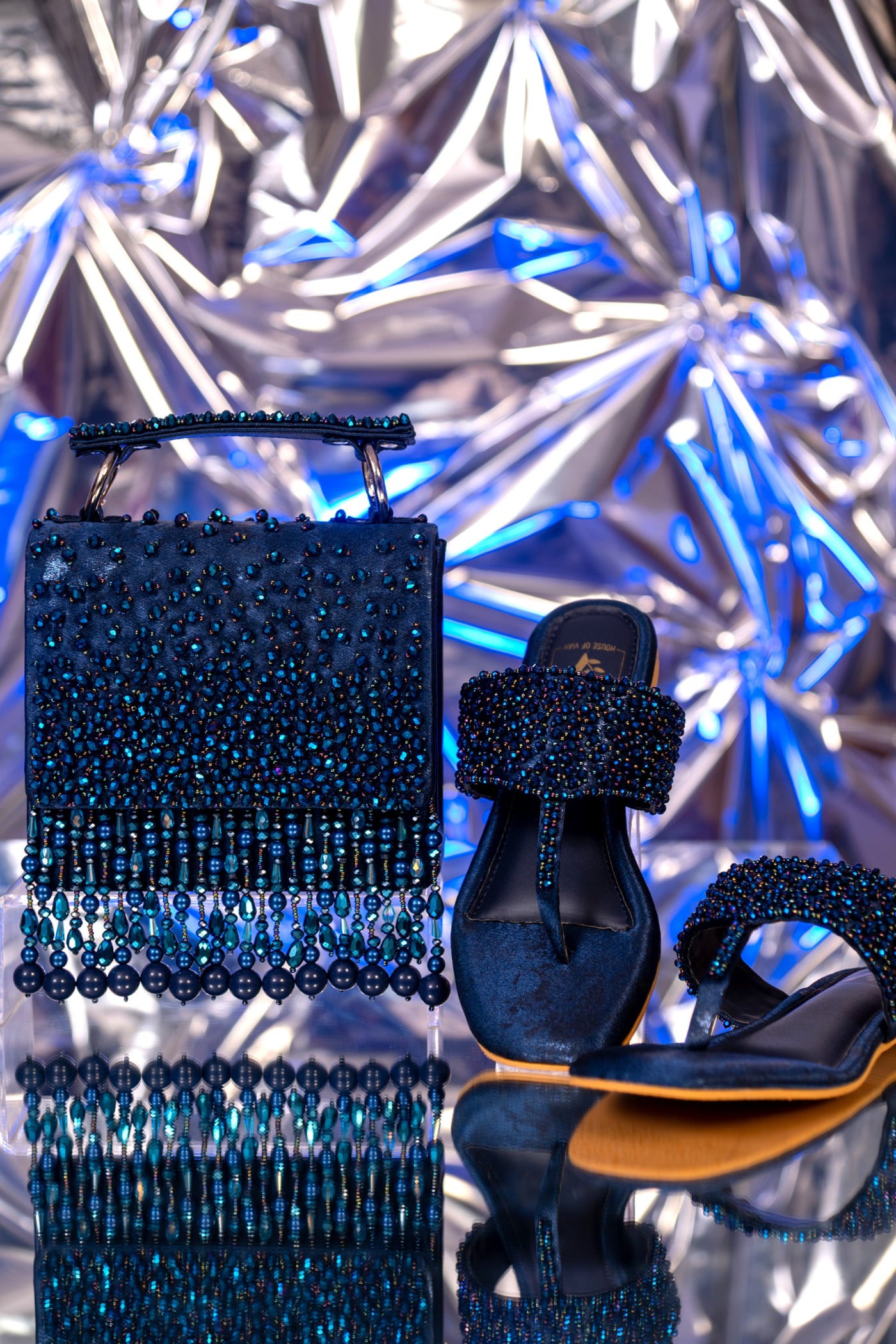 Kyra Blue Flats & Handbag Combo