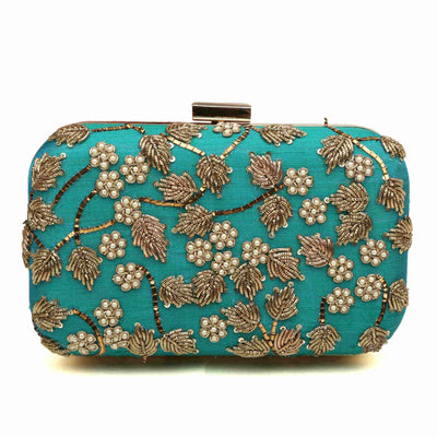 Bloom Teal Clutch (Made To Order)